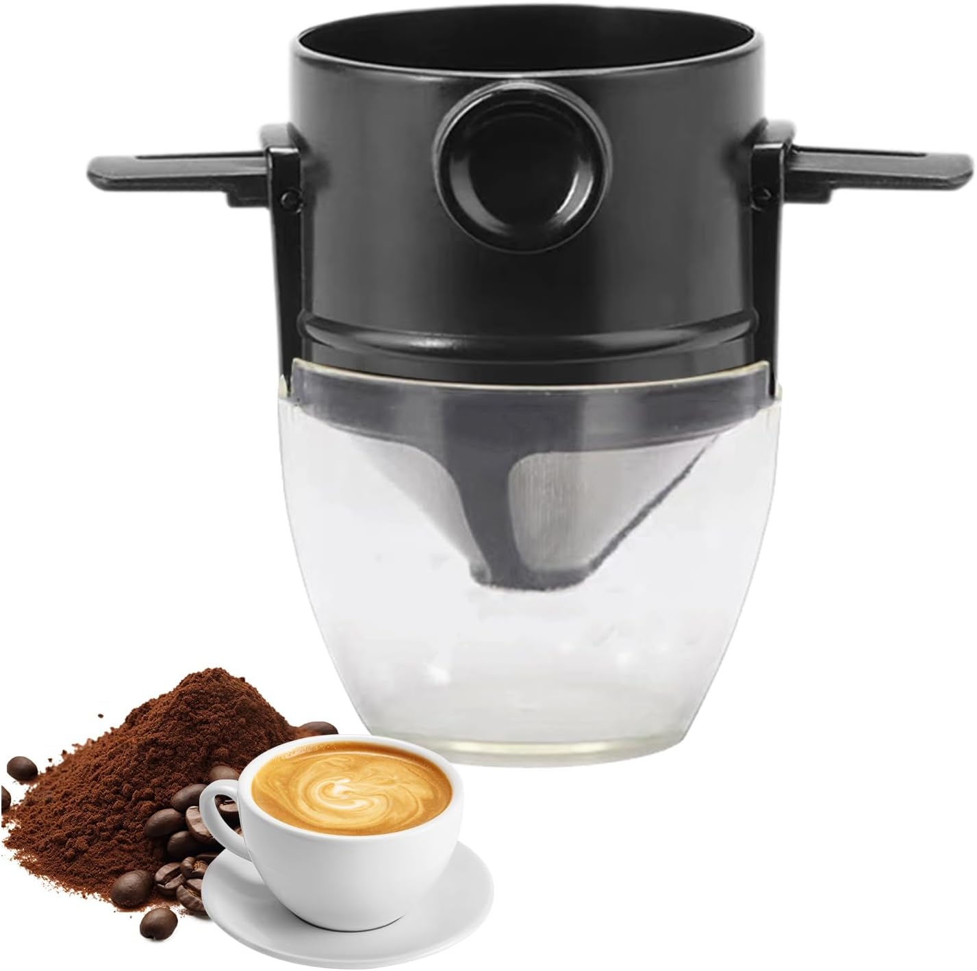 Coffee Filter - Reusable Cone for Drip Coffee - Stainless Steel - Includes Glass Jug