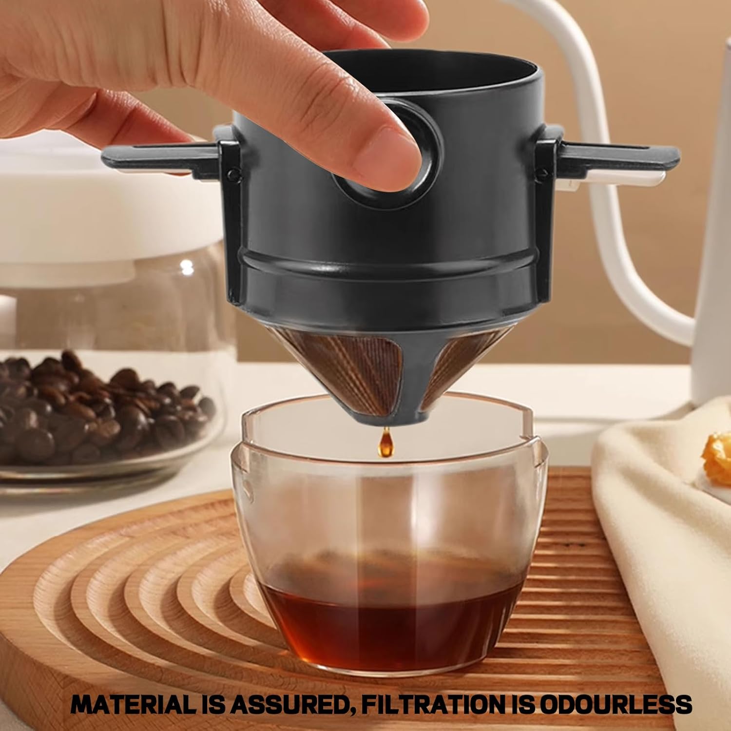 Coffee Filter - Reusable Cone for Drip Coffee - Stainless Steel - Includes Glass Jug