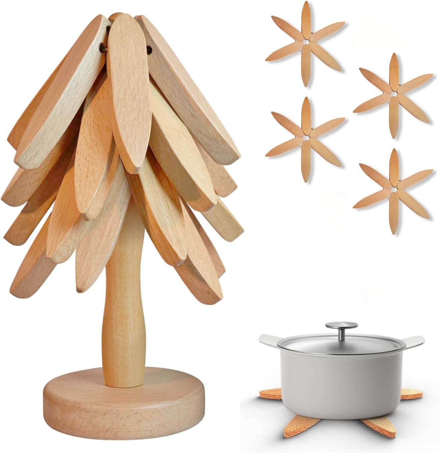 Tree Shape Coasters - Wooden Set of 4 - Protection and Decoration - For Kitchen