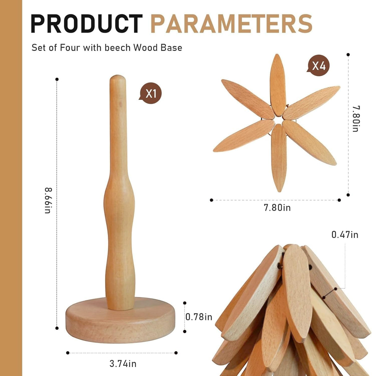 Tree Shape Coasters - Wooden Set of 4 - Protection and Decoration - For Kitchen