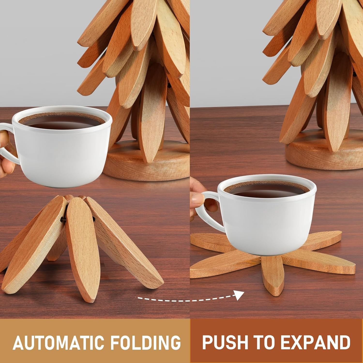 Tree Shape Coasters - Wooden Set of 4 - Protection and Decoration - For Kitchen