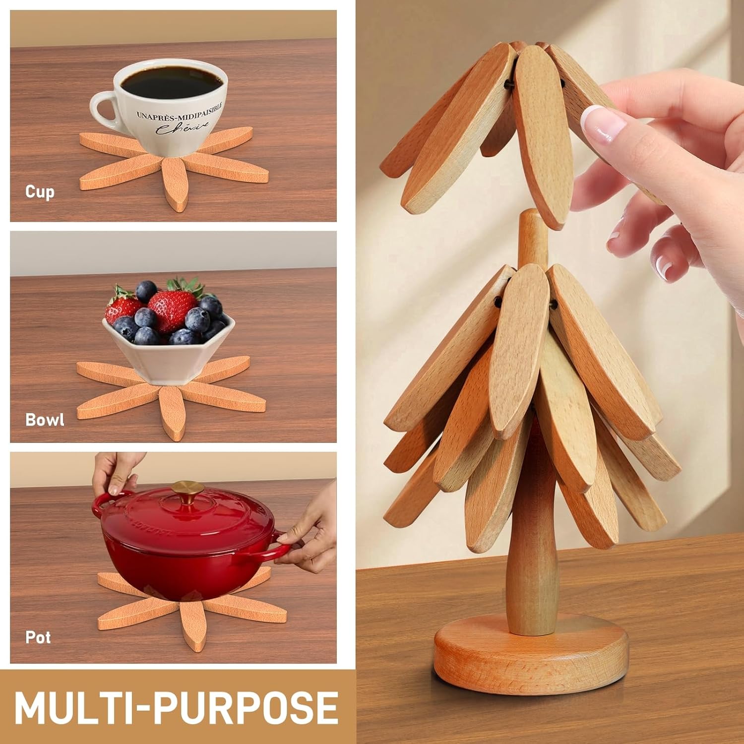 Tree Shape Coasters - Wooden Set of 4 - Protection and Decoration - For Kitchen