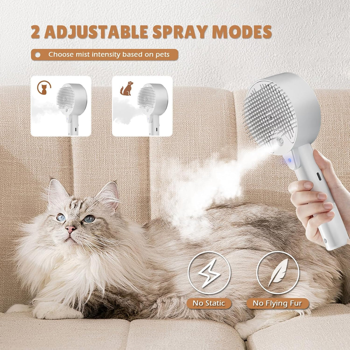 Steam Brush for Animals - Care Against Hair Loss - Suitable for Cats and Dogs - With Cleansing Massage