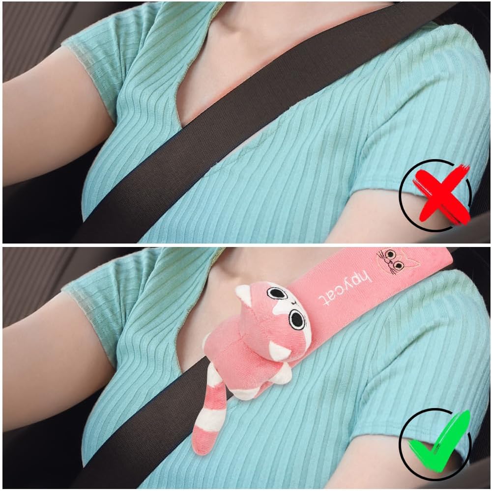 Car Seat Belt Protectors - 2 Pieces Cartoon Design - For Children And Adults - Shoulder Protection