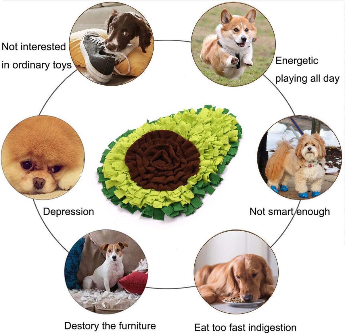 Snuffle Mat - Avocado Design with Foldable - For Dogs and Cats - Green Training Mat - Pet Activity