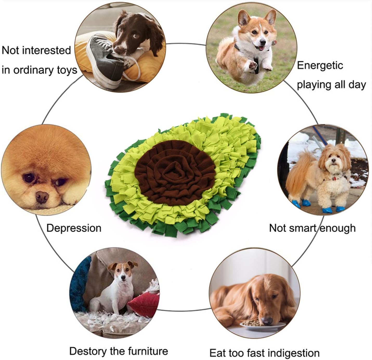 Snuffle Mat - Avocado Design with Foldable - For Dogs and Cats - Green Training Mat - Pet Activity