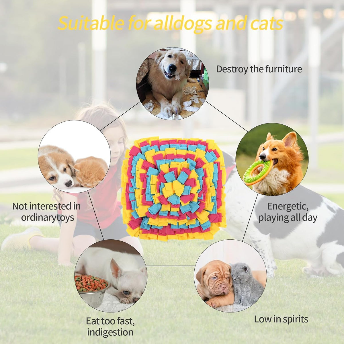 Snuffle Mat - For Dogs and Cats - Large Size - Stimulates Natural Foraging Behavior - Slow Food Intake