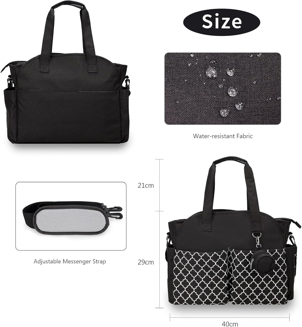 Baby Storage Bag - Multifunctional Diaper Bag with 13 Compartments - Including Special Pacifier Pocket - Large Capacity for All Baby Needs - Black