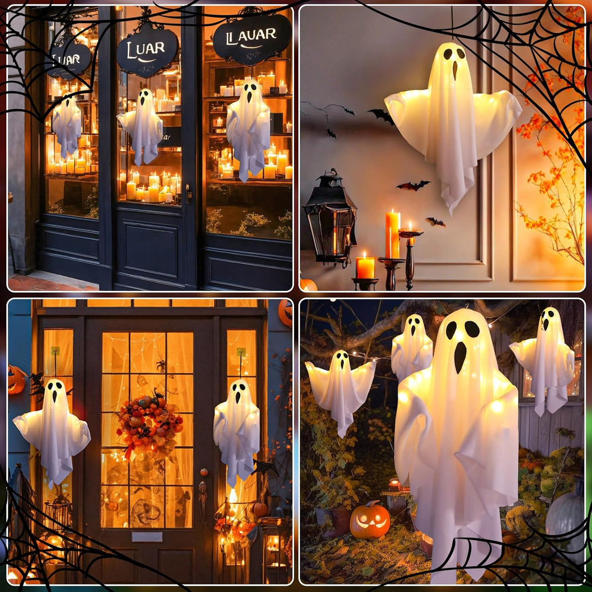 Halloween Decoration - 2 Pieces Hanging Ghosts - With LED Lighting - For Outdoors and Gardens - Spooky Party Atmosphere