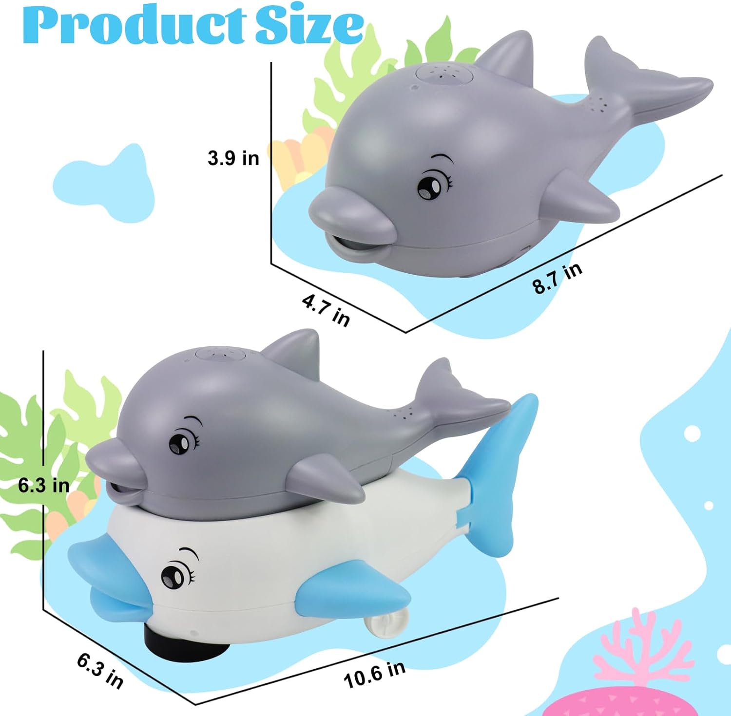 Baby Toys 6–36 Months – Bath Toys – Educational Toys – 2-in-1 Dolphin Bath Toy with LED Light and Music – Induction Water Sprayer and Universal Wheels – Safe ABS Material – Sensory Toys for Motor Skills and Bath Fun