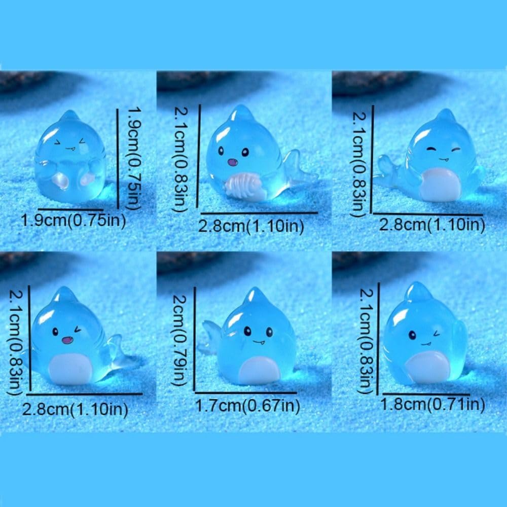 Aquarium Decoration – Ornaments – Mini Ocean Resin Animals – Luminous Mini Shark Figures – Durable & Non-Fading Resin – Glow-in-the-Dark Sea Animals – For Fairy Garden, Micro Landscape, Aquarium & Home Decor – Pack of 6