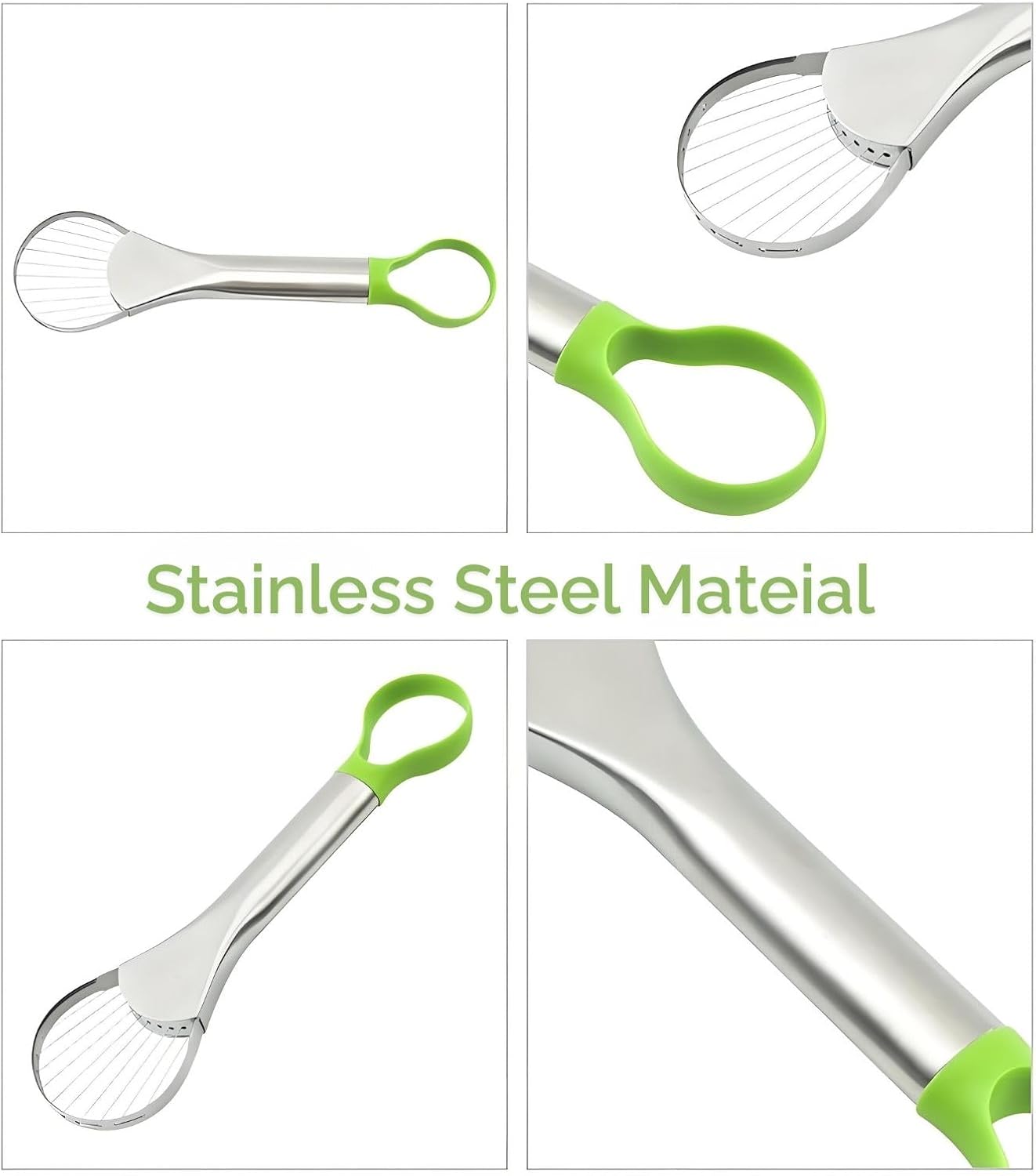 Avocado Slicer – 3-in-1 Avocado Cutting and Pitting Tool – Stainless Steel Pitter, Slicer and Spoon – Multifunctional Fruit Slicer with Green Handle – Kitchen Tool