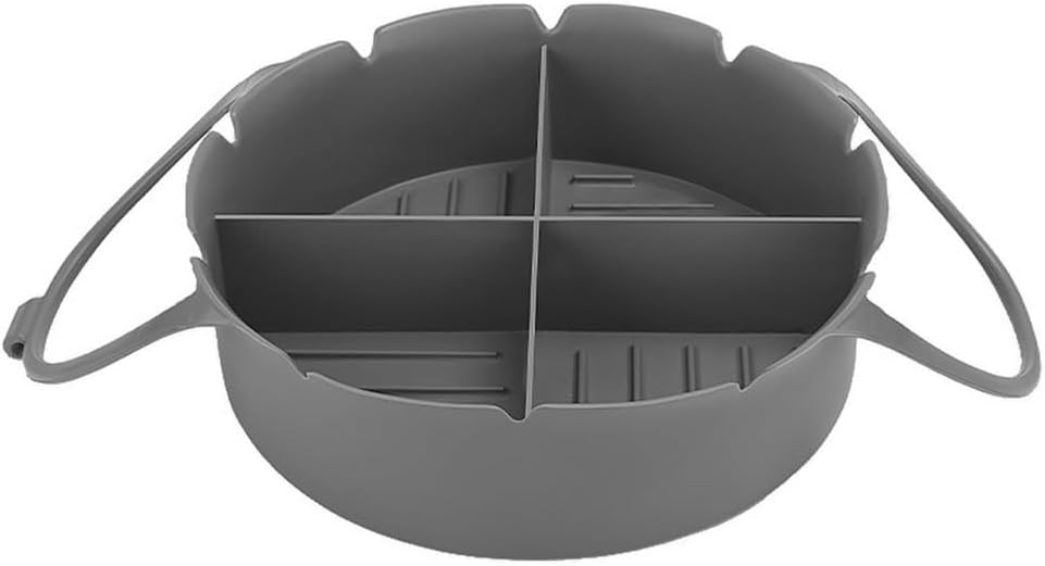Airfryer Accessories – Airfryer Baking Tray – Silicone Airfryer Basket Liner with Four-Compartment Divider – Oven Safe Grilling Mats – Silicone Airfryer Bowl for Baking & Cooking – Gray – 1 Piece
