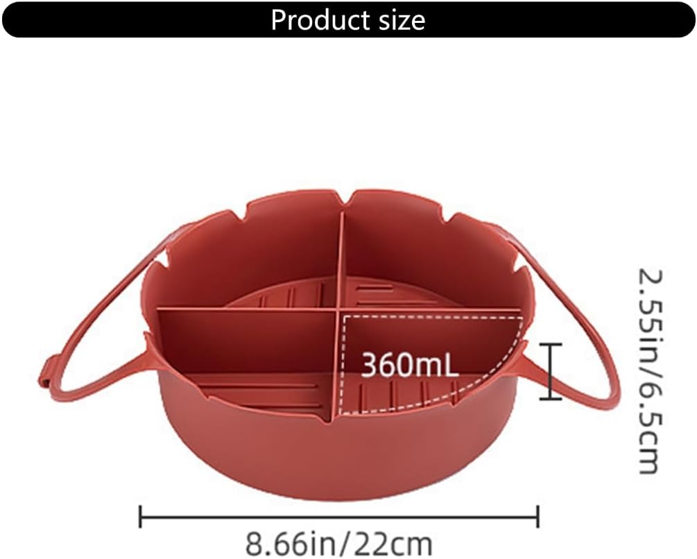 Airfryer Accessories – Airfryer Baking Tray – Silicone Airfryer Basket Liner with Four-Compartment Divider – Oven Safe Grilling Mats – Silicone Airfryer Bowl for Baking & Cooking – Gray – 1 Piece