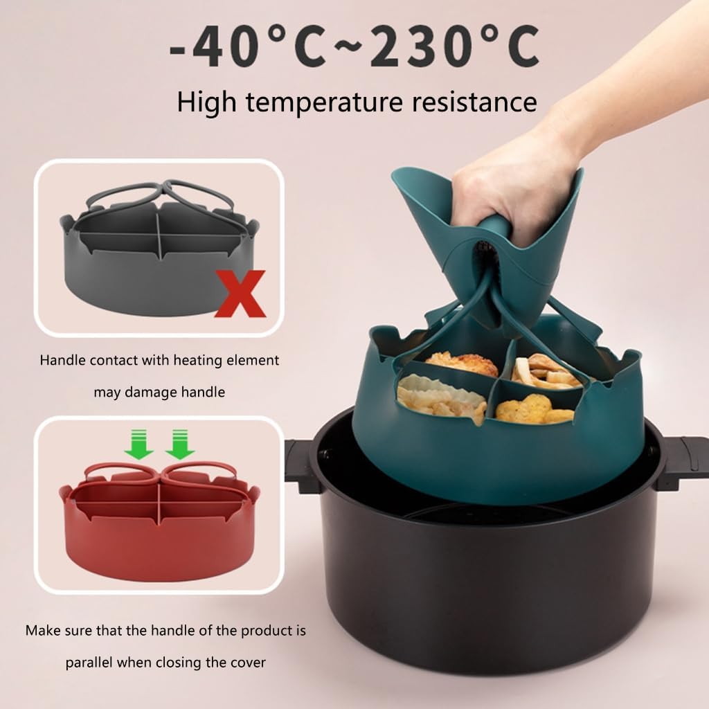 Airfryer Accessories – Airfryer Baking Tray – Silicone Airfryer Basket Liner with Four-Compartment Divider – Oven Safe Grilling Mats – Silicone Airfryer Bowl for Baking & Cooking – Gray – 1 Piece