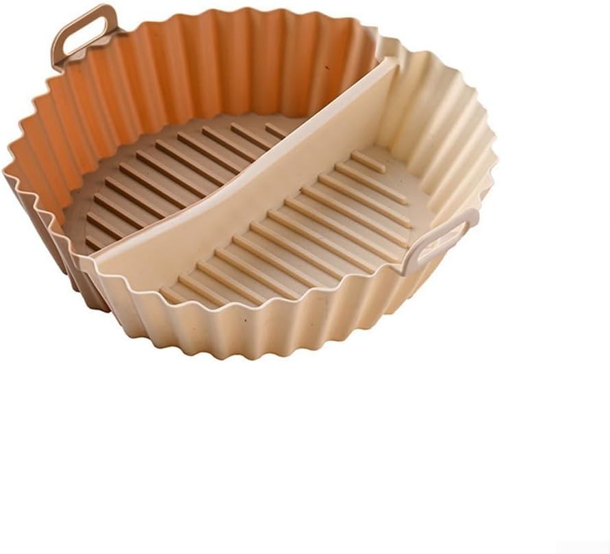 Airfryer baking tray – Airfryer accessories – Round Silicone Baking Tray with Division – Non-Stick Heat-resistant Baking Pan for Oven &amp; Airfryer – Suitable for Cakes, Cookies &amp; Muffins – 20×20×4.5 cm – Off White – 2 pieces