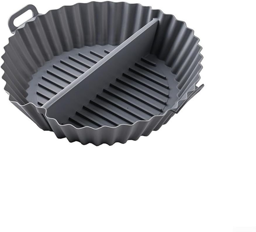 Airfryer baking tray – Airfryer accessories – Round Silicone Baking Tray with Division – Non-Stick Heat Resistant Baking Pan for Oven &amp; Airfryer – Suitable for Cakes, Cookies &amp; Muffins – 20×20×4.5 cm – Gray – 2 pieces
