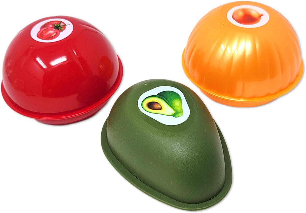 Vegetable Storage Box - Storage Box - 3 Piece Fresh Storage Box Set - Avocado, Tomato &amp; Onion - Reusable Food Storage Containers with Lid