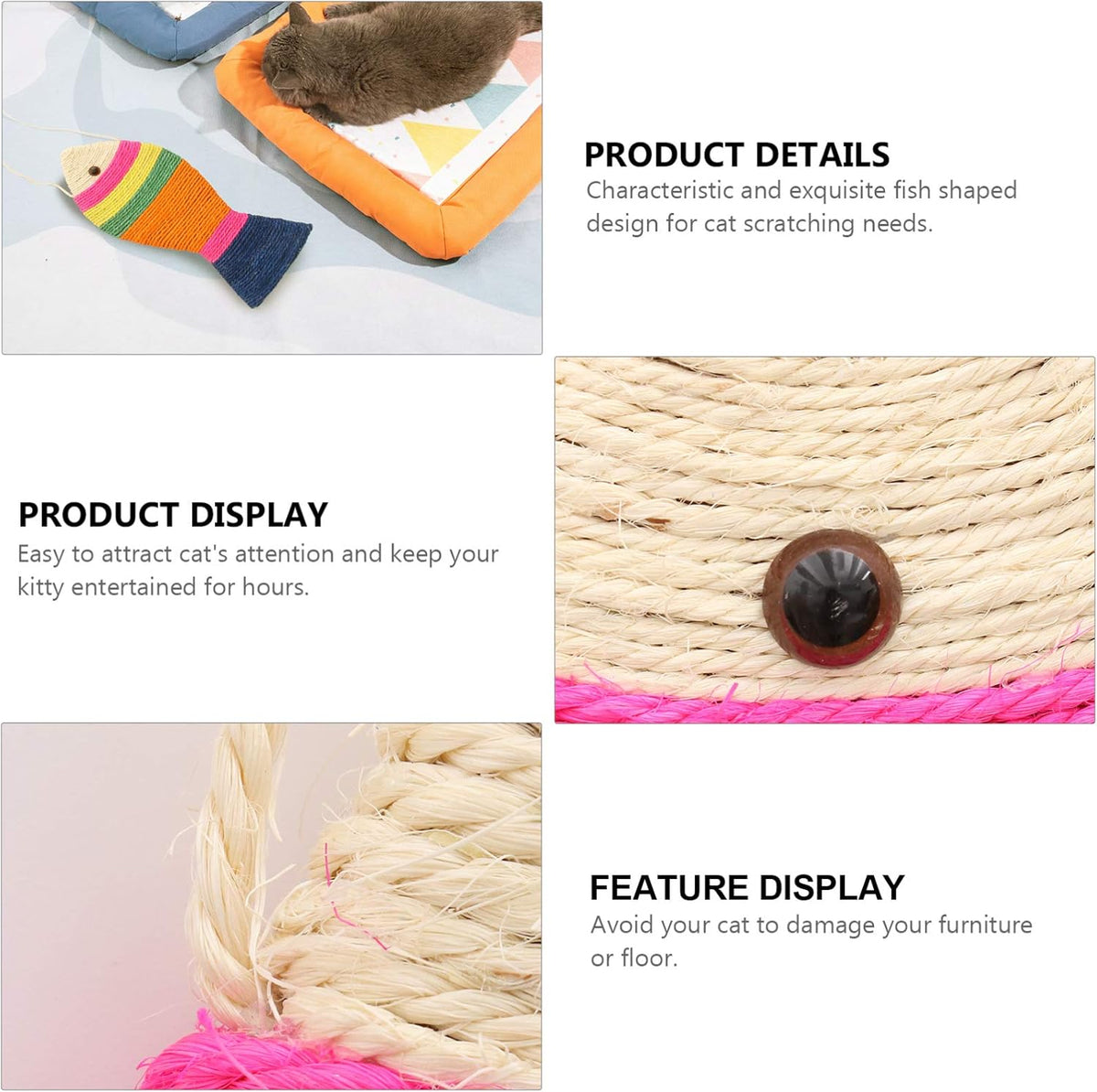 Interactive Cat Toys - Cat Toys - Intelligence Cat Toys - Sisal Scratching Mat in Fish Shape - Durable Scratching Toys for Cats - Protects Furniture & Provides Long-Lasting Fun - 3 Pieces