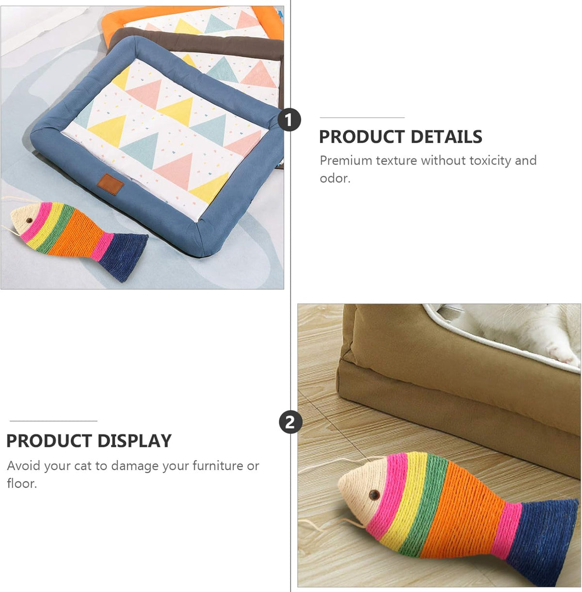 Interactive Cat Toys - Cat Toys - Intelligence Cat Toys - Sisal Scratching Mat in Fish Shape - Durable Scratching Toys for Cats - Protects Furniture & Provides Long-Lasting Fun - 3 Pieces