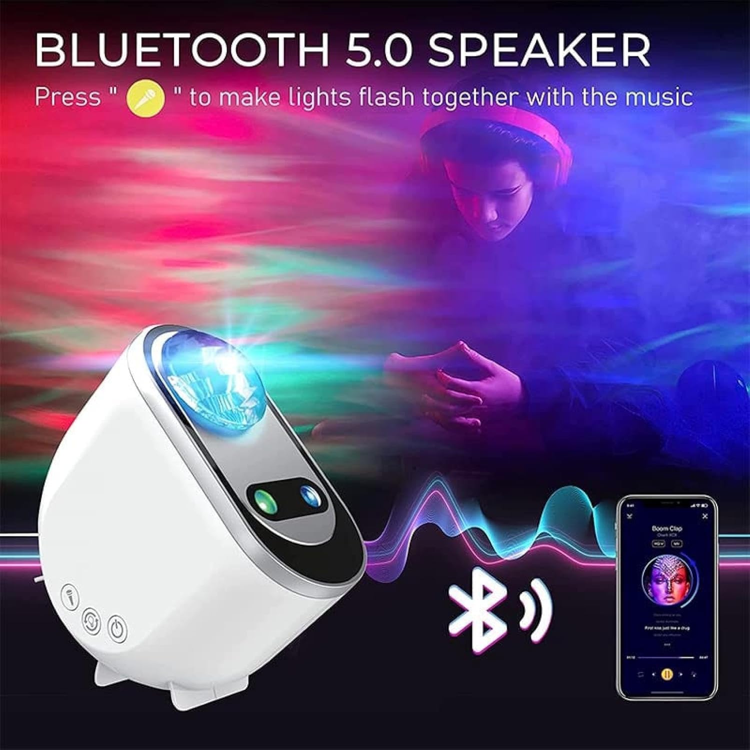 Northern Lights Projector–Aurora Starry Sky Projector–Northern Lights Projector–With Bluetooth Speaker and Timer–6 Types of White Noise, HD Projection and Adjustable Light Colors–Aurora Lamp