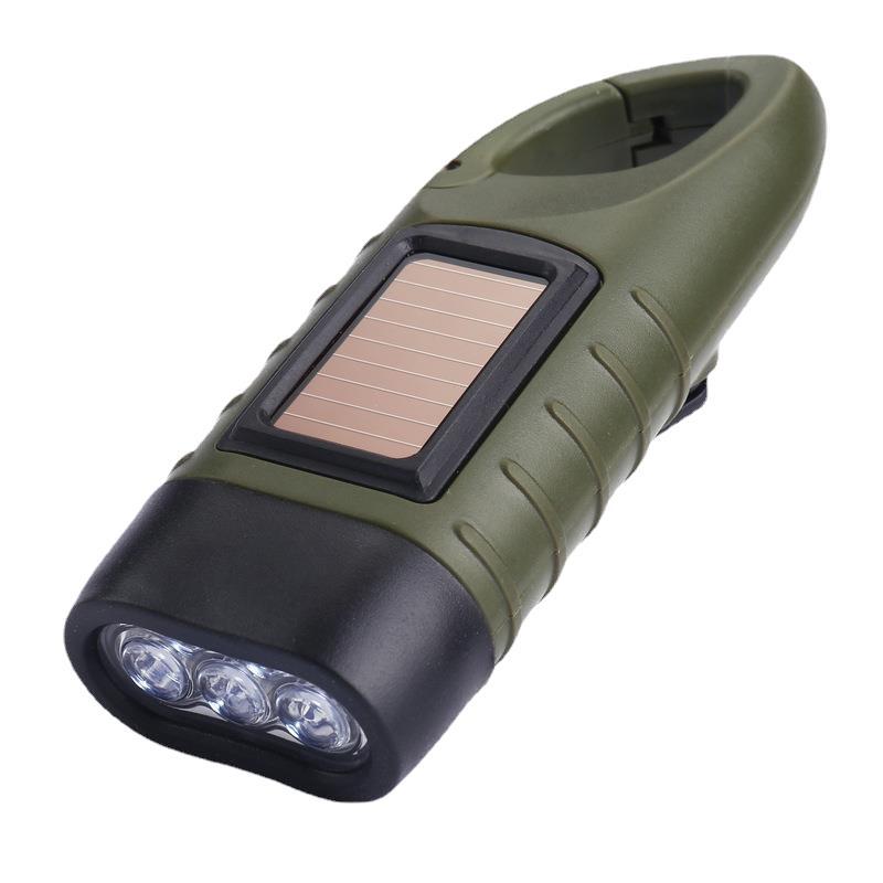 Emergency Flashlight - Military Clamp Rechargeable - Dynamo &amp; Solar Powered - For Emergency Kits and Power Outages - Dark Green