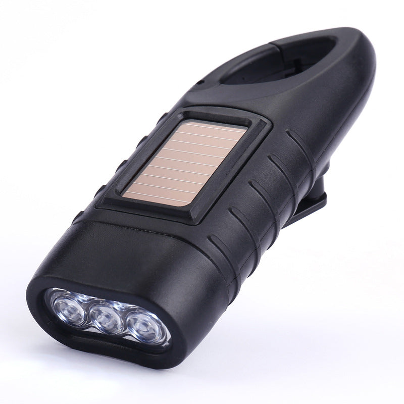 Emergency Flashlight - Military Clamp Rechargeable - Dynamo &amp; Solar Powered - For Emergency Kits and Power Outages - Black