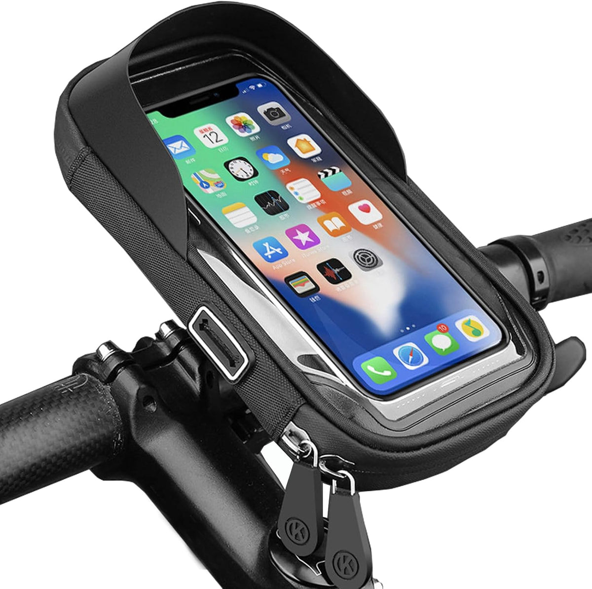 Waterproof Bike Phone Holder - Sensitive Touchscreen &amp; Face ID - Universal Mobile Phone Holder for Motorcycle &amp; Scooter - Black