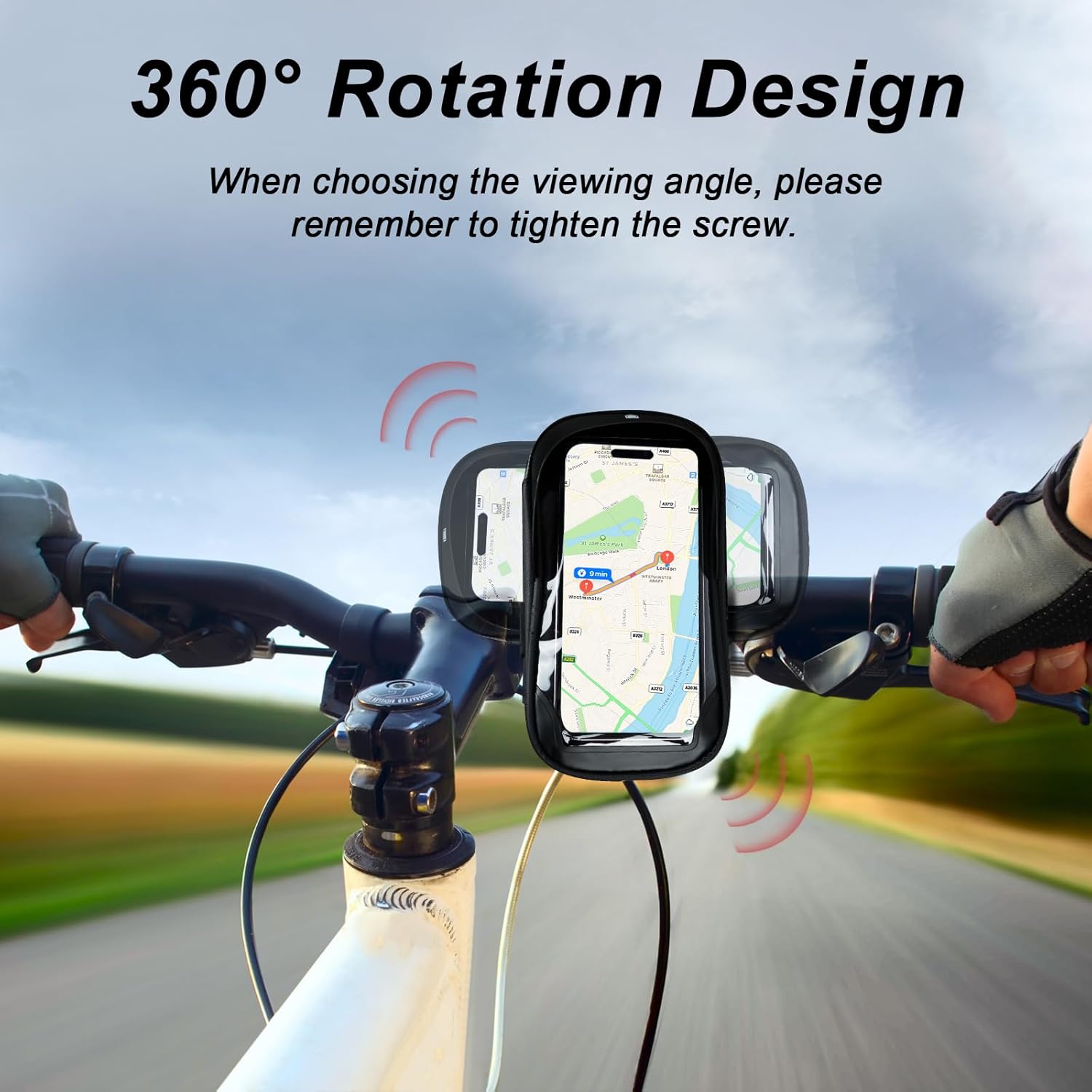 Waterproof Bike Phone Holder - Sensitive Touchscreen & Face ID - Universal Mobile Phone Holder for Motorcycle & Scooter - Black