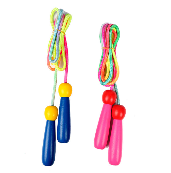 Adjustable Children's Skipping Rope (2 Pieces) - with Wooden Handle and Cotton Rope - 285 cm - For Boys &amp; Girls - Fitness &amp; Games