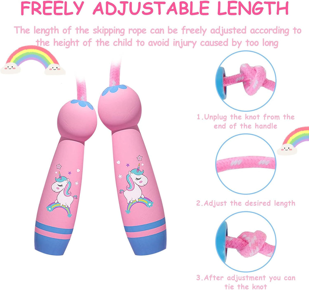 Adjustable Children's Skipping Rope - With Wooden Handle - 260 cm - Suitable for Boys & Girls - For School & Play