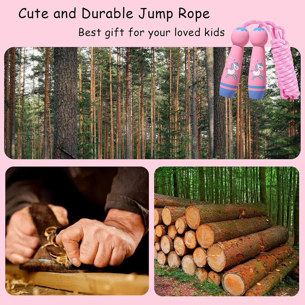 Adjustable Children's Skipping Rope - With Wooden Handle - 260 cm - Suitable for Boys & Girls - For School & Play