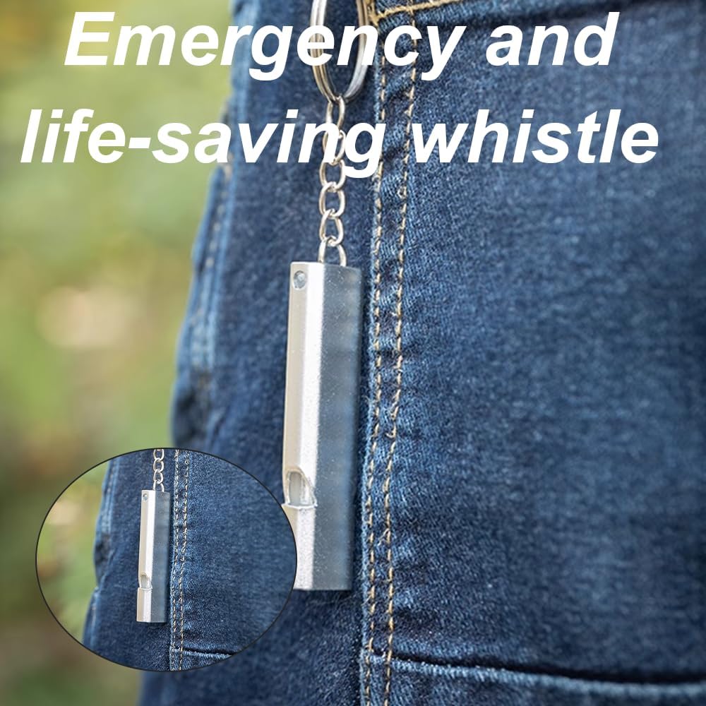Metal Emergency Whistle - Set of 2 - With Keychain - Loud Signal for Sports, Outdoors & Safety - Silver and Gold
