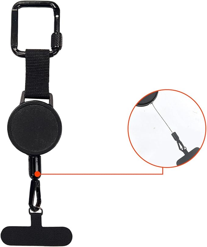 Anti-theft Phone Cord - Set of 2 - Retractable - With Belt Clip - Safety Cord for Smartphone - Black
