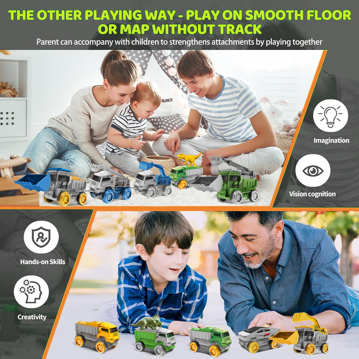 Race Track Building Kit - Anti-Gravity Engineering Track - With Excavator & Train - Creative Gift for Kids