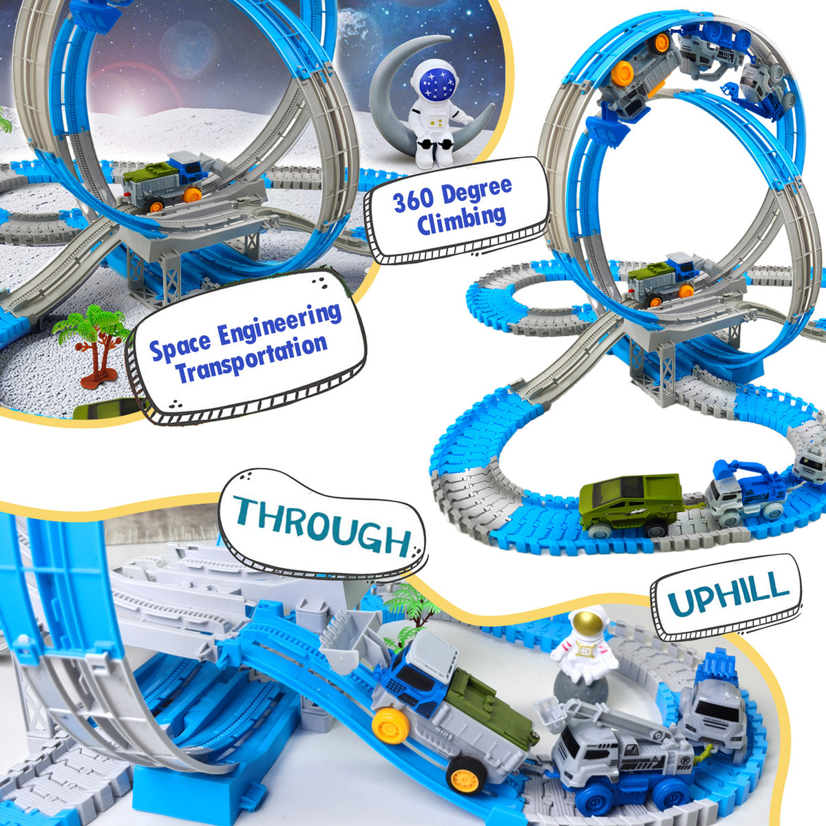 Race Track Building Kit - Anti-Gravity Engineering Track - With Excavator & Train - Creative Gift for Kids