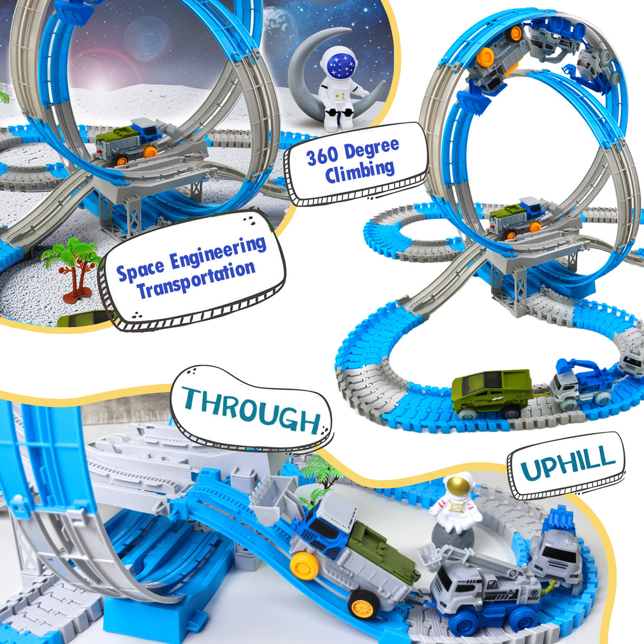 Race Track Building Kit - Anti-Gravity Engineering Track - With Excavator & Train - Creative Gift for Kids