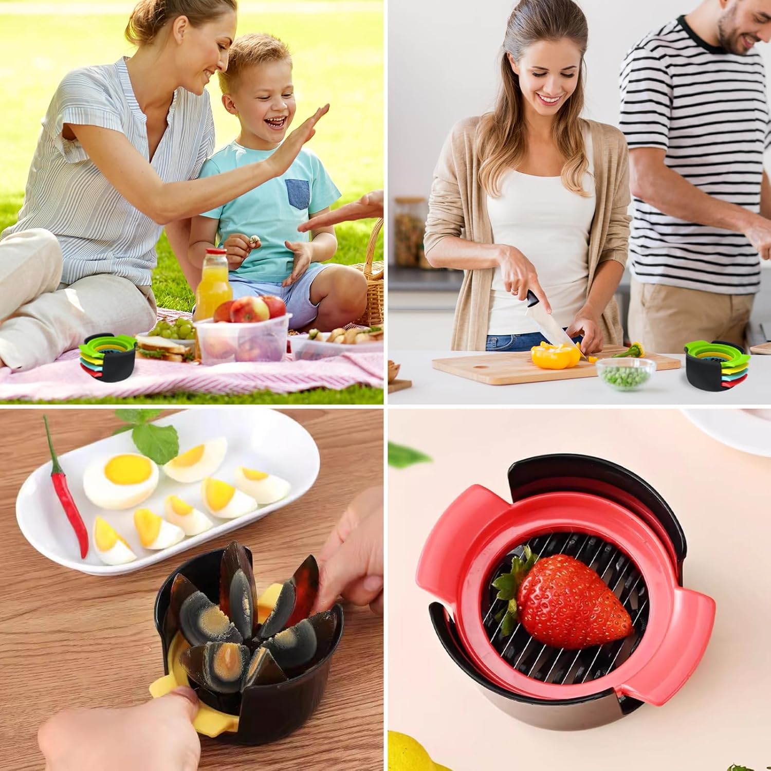 3-in-1 Egg Slicer - Egg Separator - Stainless Steel 304 - For Eggs, Strawberries & Soft Foods - Easy to Clean