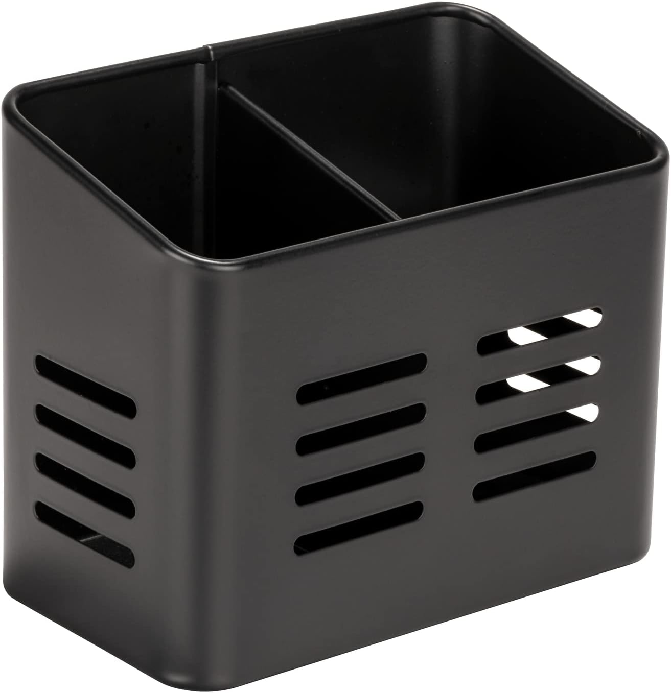 Stainless Steel Cutlery Basket Black - 430 Stainless Steel - Cutlery Holder & Drainer - With Bottom Holes - Square - 16 x 13.5 cm