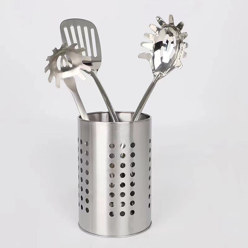 Stainless Steel Kitchen Utensil Holder Round - Spatula Holder for Countertop - 10 x 16.5 cm - Stainless Steel - Silver