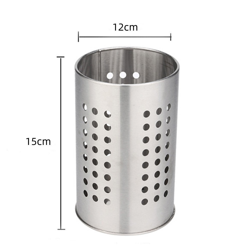 Large stainless steel cutlery holder - cutlery container cylinder - 12 x 15 cm - kitchen organizer - silver