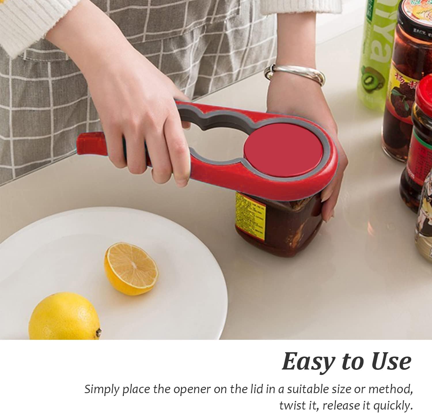 Multifunctional Jar Opener & Bottle Opener - Non-Slip Kitchen Aid - Ideal for the Elderly & Weak Hands - Red