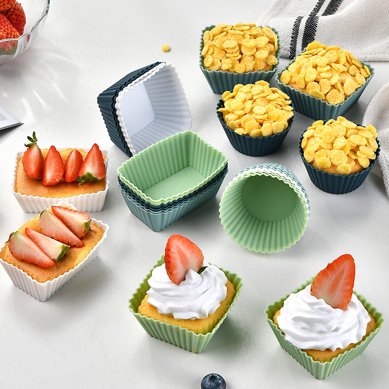 Silicone Muffin Mold Set - 24 Pieces - Reusable Cupcake Molds - Round, Square & Rectangular - Blue & White