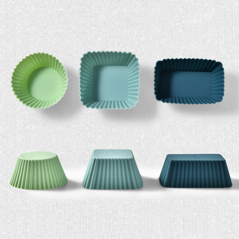 Silicone Muffin Mold Set - 12 Pieces - Reusable Cupcake Molds - Round, Square & Rectangular - Blue