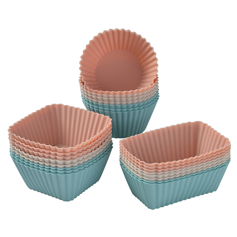 Silicone Muffin Mold Set - 24 Pieces - Reusable Cupcake Molds - Round, Square &amp; Rectangular - Blue &amp; Pink