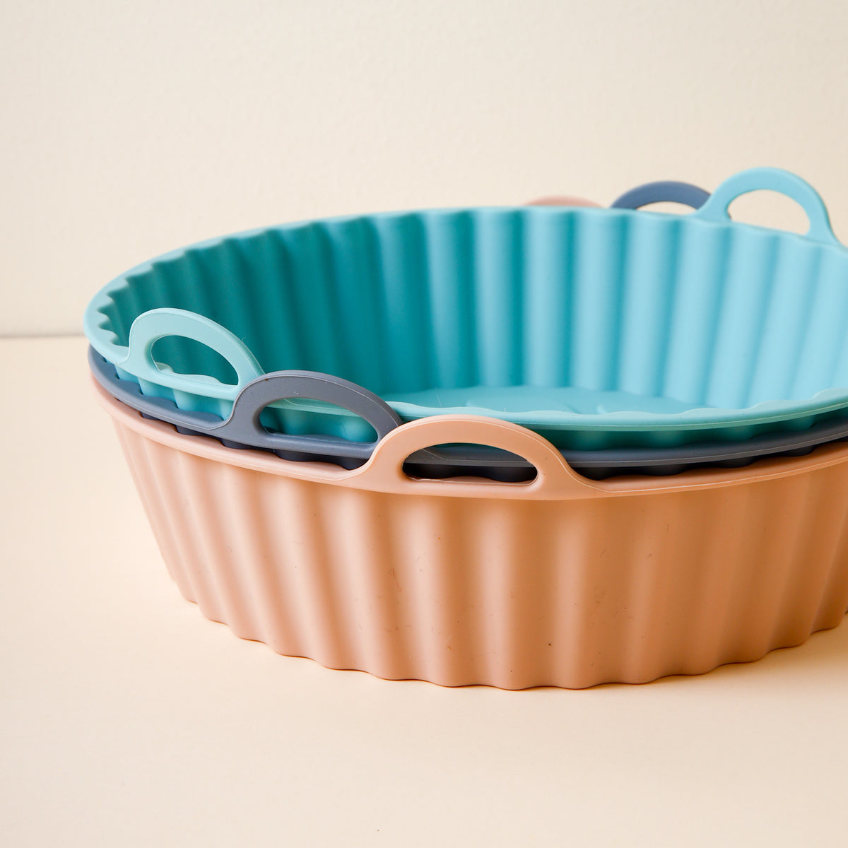 Silicone Airfryer Basket Foldable - 3pc - Reusable Basket - Heat Resistant & Dishwasher Safe - Round