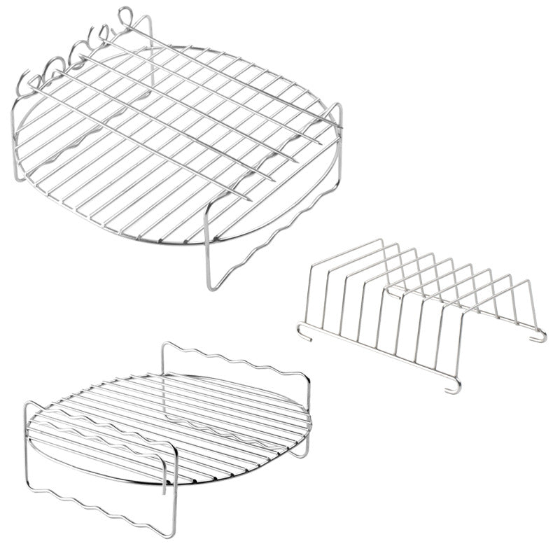 Airfryer Accessories Set 3-piece - Stainless Steel - Grill Rack with Skewers &amp; Bread Rack - Universal - Silver