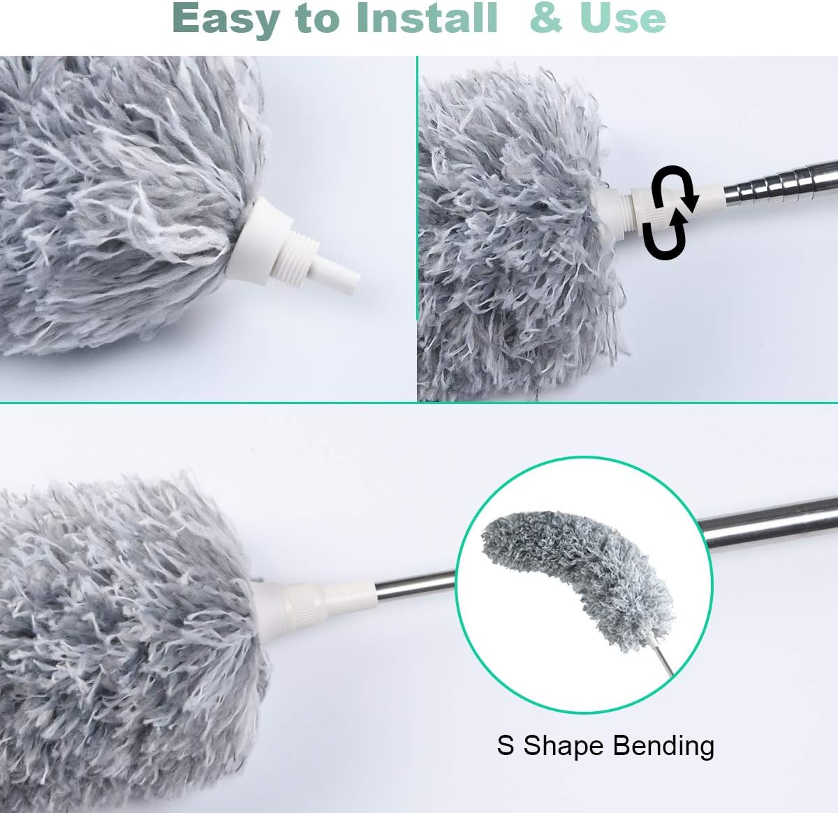 Telescopic Feather Duster - Extendable up to 280 cm - Feather Ball & Dusting Brush - Microfiber - Reach High Ceilings Without a Ladder