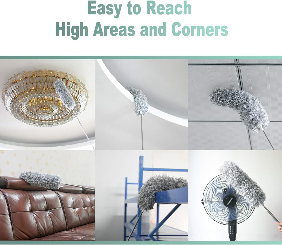 Telescopic Feather Duster - Extendable up to 280 cm - Feather Ball & Dusting Brush - Microfiber - Reach High Ceilings Without a Ladder