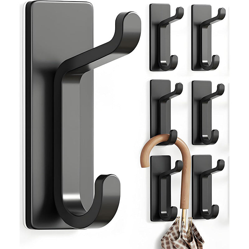 Black Towel Hooks - Set of 6 - Self-Adhesive Wall Hooks - No Drilling Required - For Bathroom &amp; Kitchen